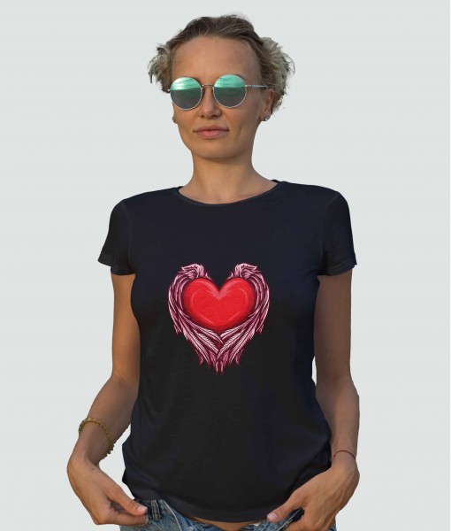 Дамска тениска с щампа Арт Heart with angel wings - TShirtArtShop.com